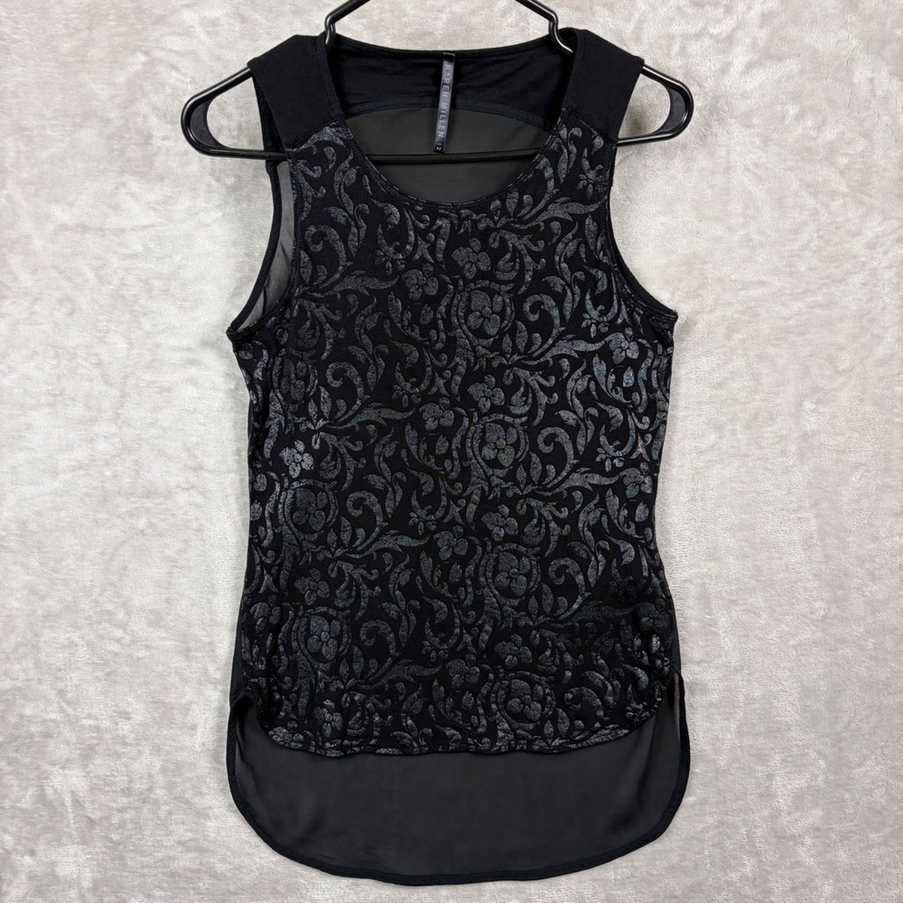 Karen Millen Black Metallic Damask Sheer Back Sleeveless Top UK Sz 12 Party Goth